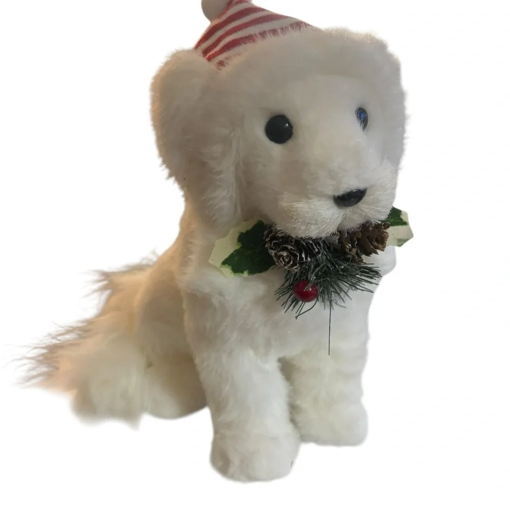 White Plush Dog with Holiday‎ Hat